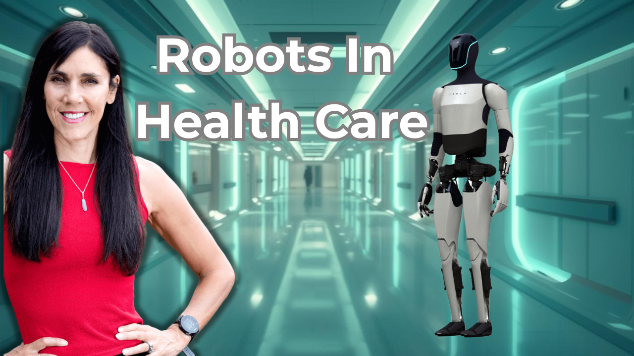Robots in Health Care — Lisa Tamati with Tesla Optimus humanoid robot